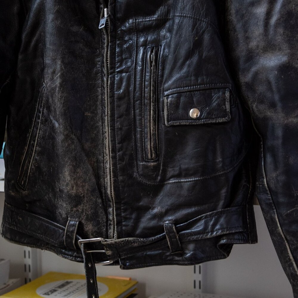 Vintage Black Leather Bomber Jacket with Red Lining - Picture 3 of 11
